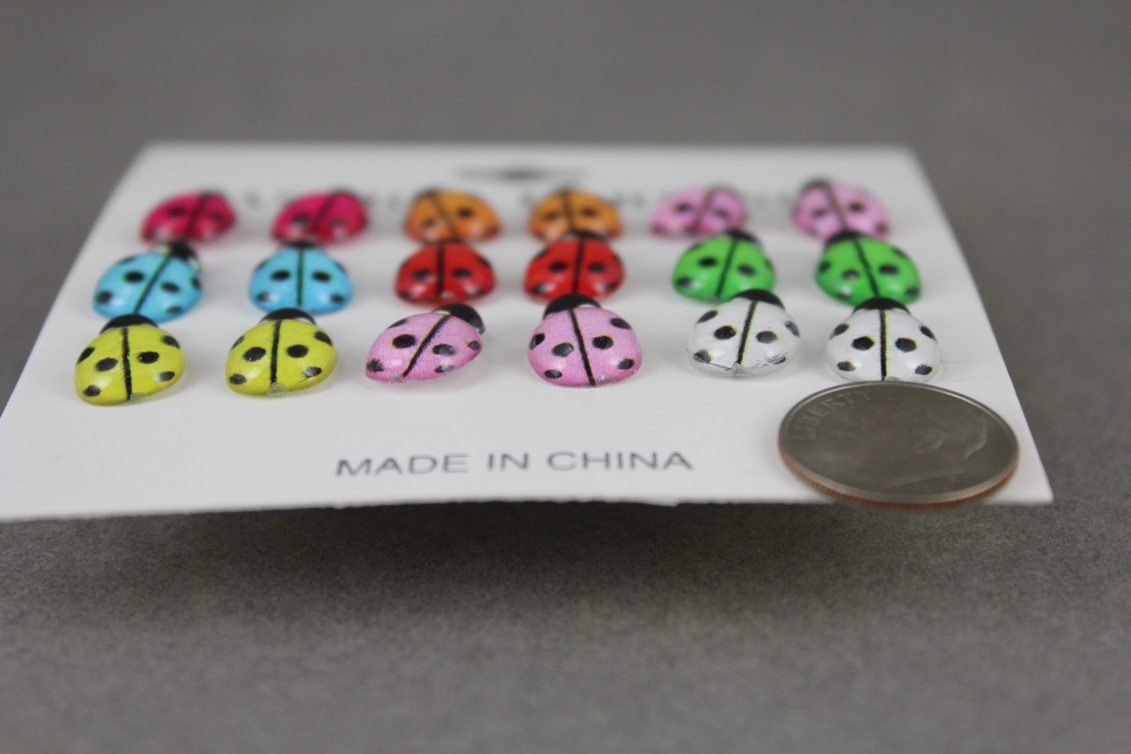 9 pair ladybug earrings set pack plastic stud post multi colors Lady Bugs