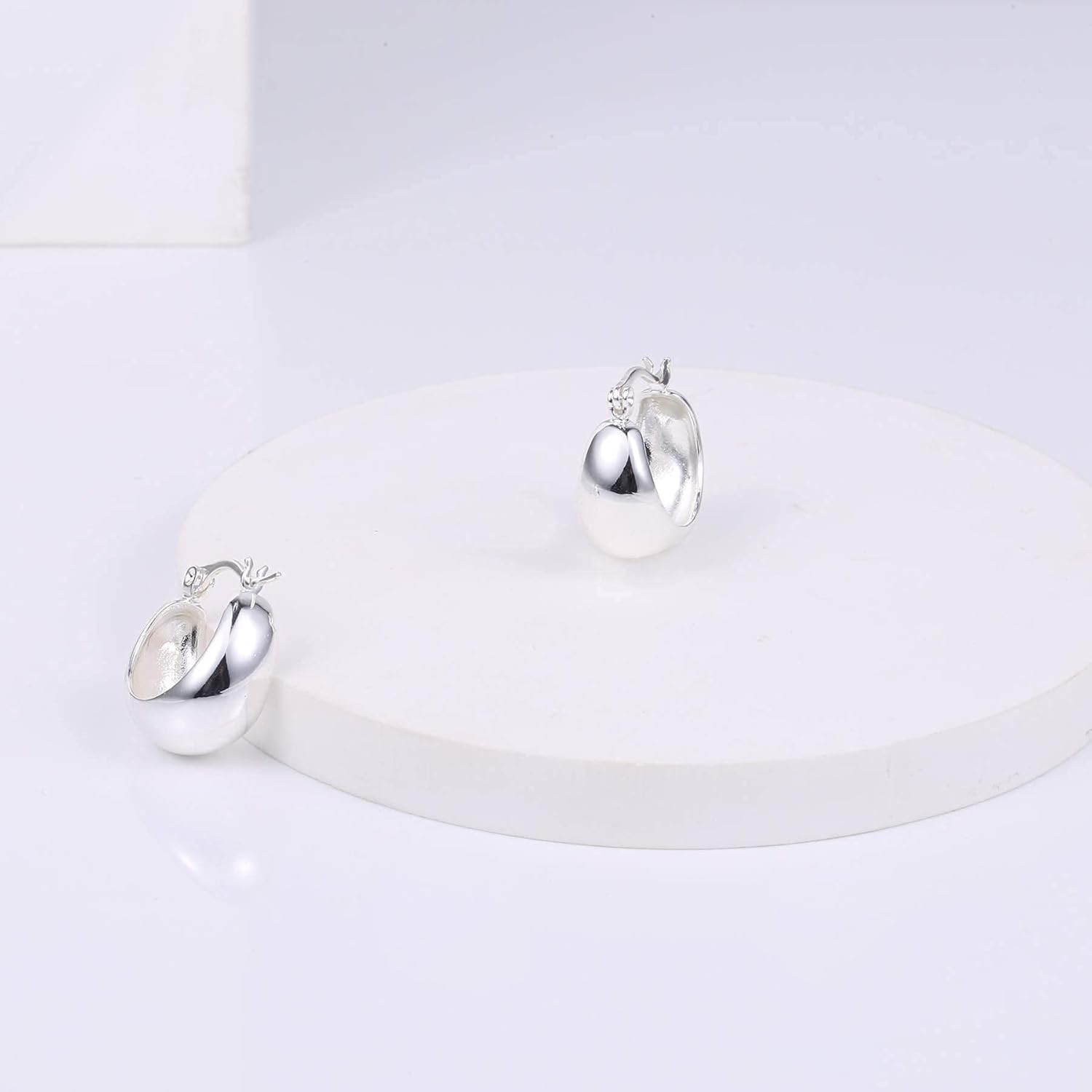 Silver Chunky Hoop Earrings for Women Hypoallergenic Thick Huggie Earring Wide H