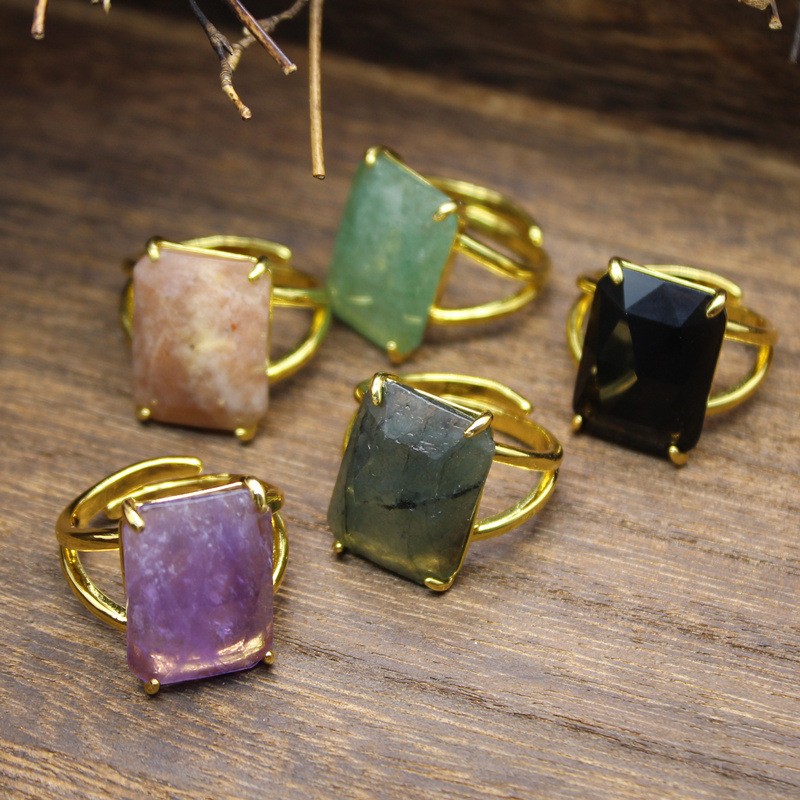 Rectangular Crystal Ring Fashion Healing Gemstone Ring for Women Jewelry Gifts
