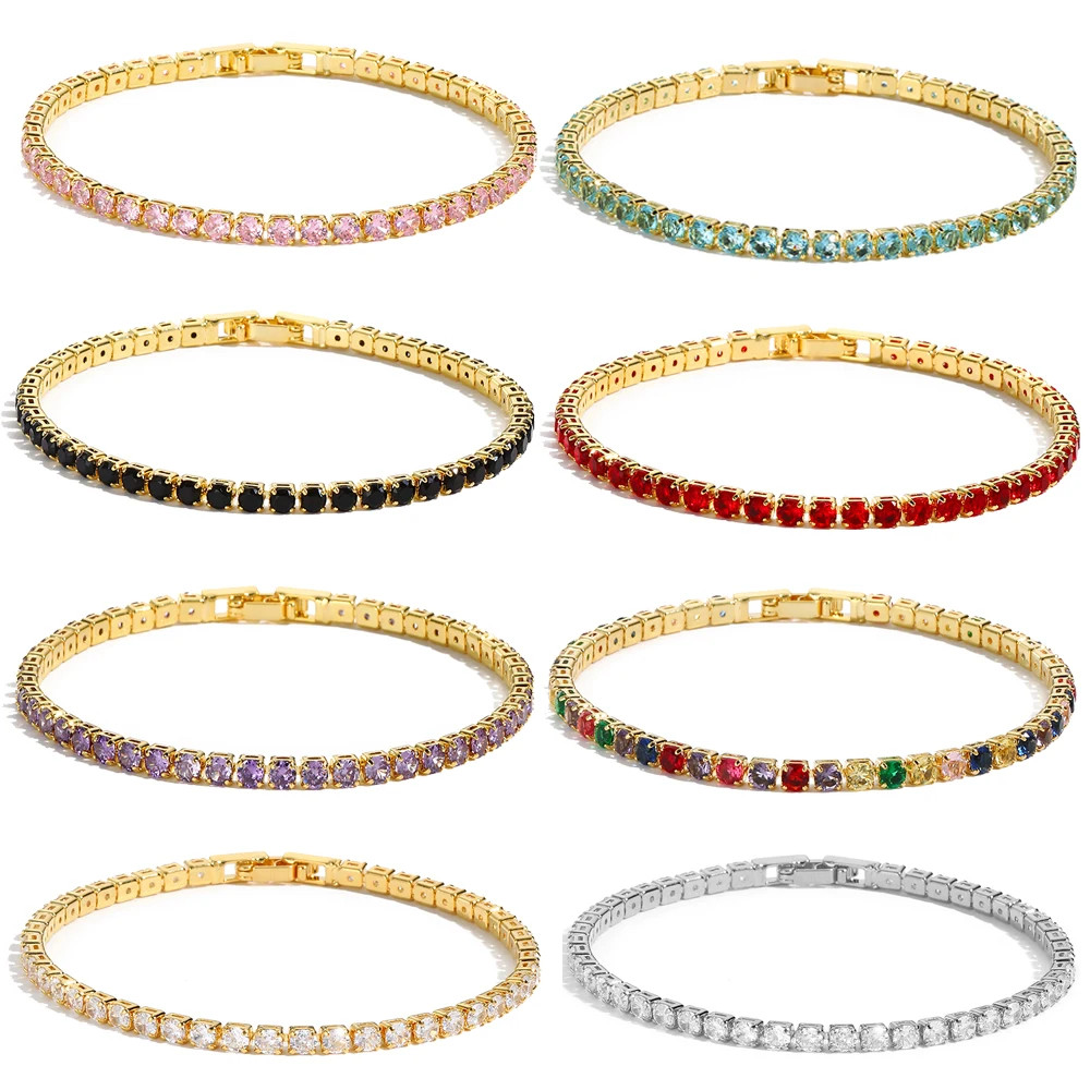 Colorful Crystal Tennis Bracelet for Women Waterproof Multicolor 3MM CZ Wedding