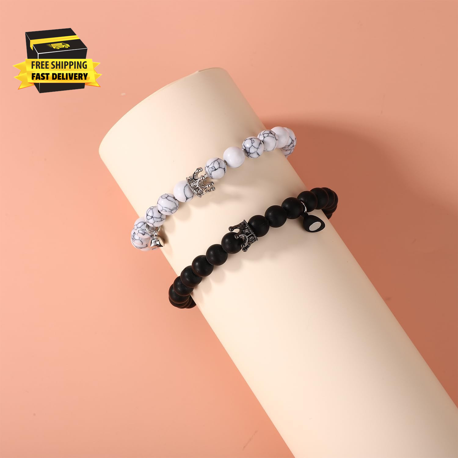 2Pcs Magnetic Couples Bracelets, Love Heart Matching Bracelet King & Queen Crown