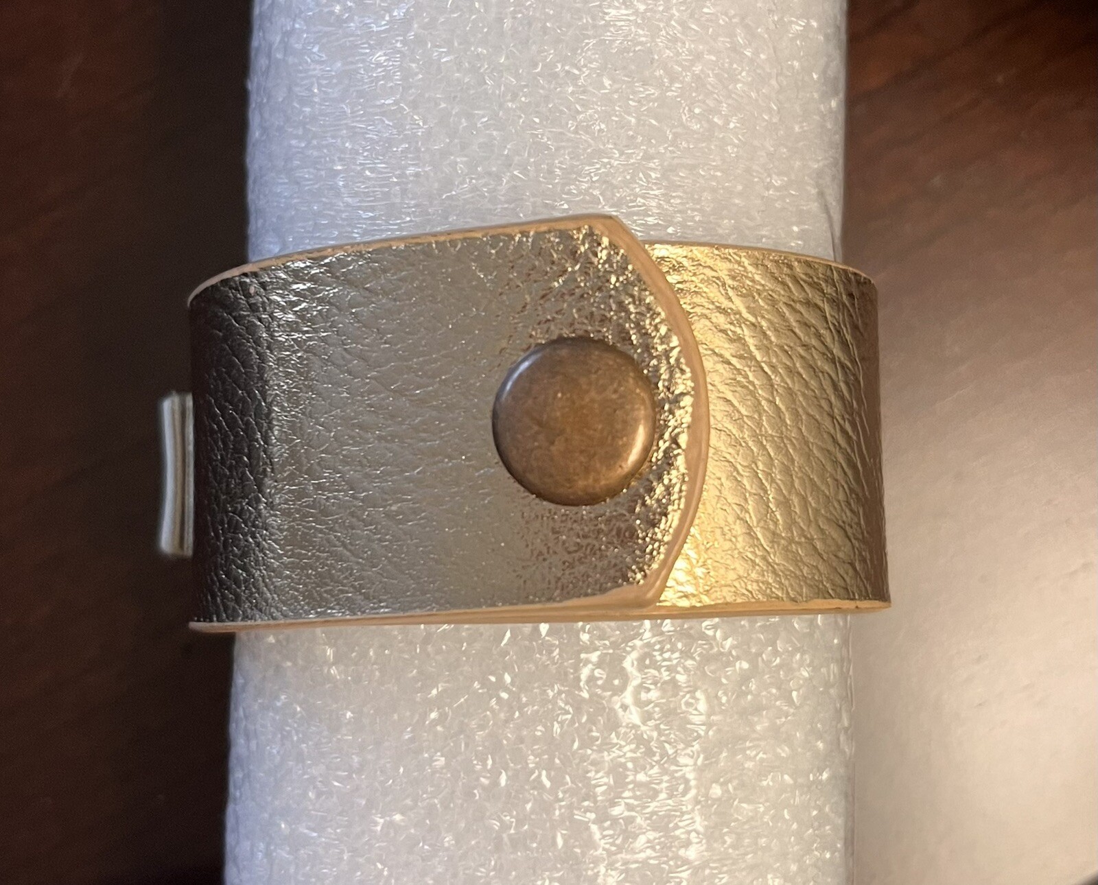 New Women’s Bracelet Gold And Rhinestone Vegan Leather Adjustable Wide Bracelet