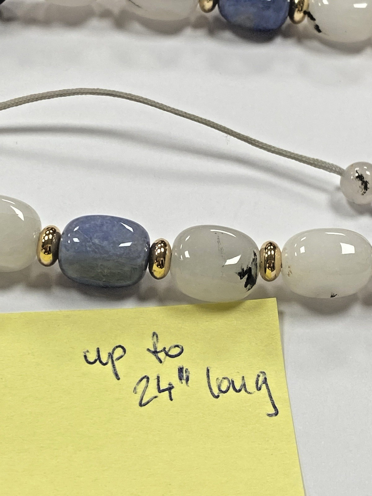 LR Branded gemstones beads Necklace up to 24″ in white and blue