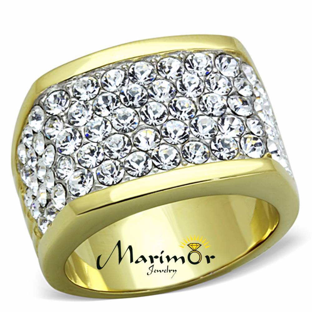 14k Gold Ion Plated Stainless Steel Crystal Cocktail / Fashion Ring Size 5-10