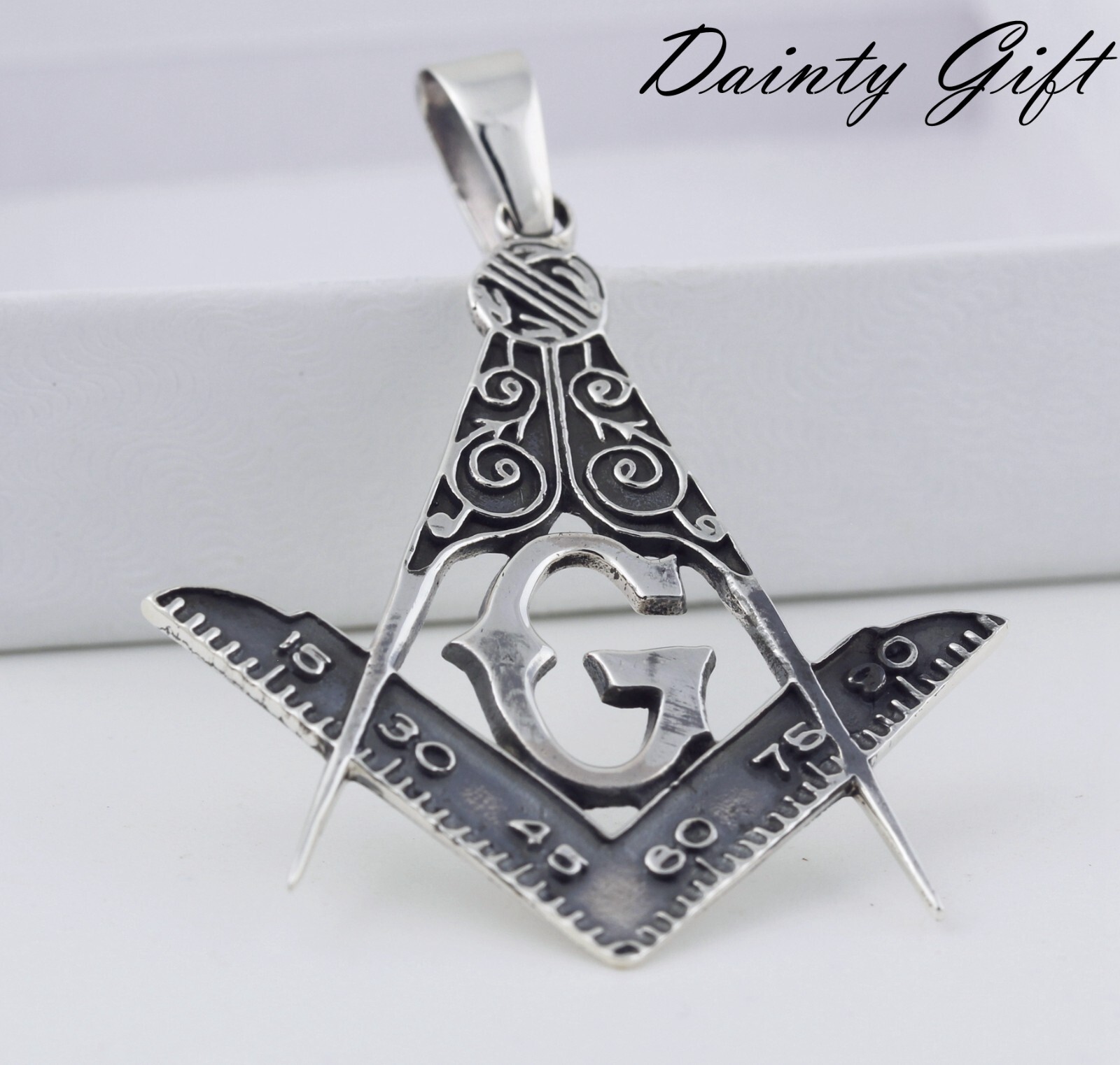 Women Men Solid 925 Sterling Silver 36 mm Freemason Masonic Religion Pendant