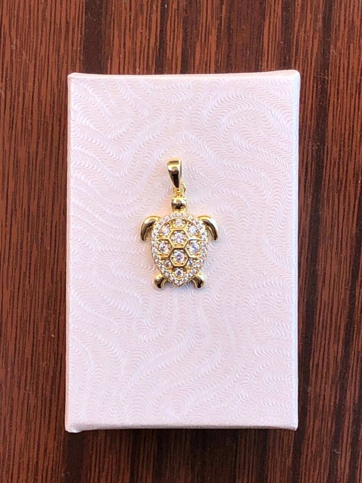 925 Sterling Silver CZ Gold Sea Turtle Pendant Small 18mm(0.71″)/24mm(0.94″)