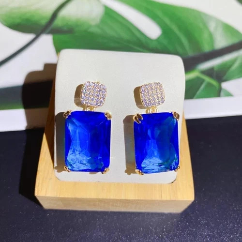 10 CTW Lab-Created Blue Sapphire Dangle Drop Earrings 18k Gold Filled Finish