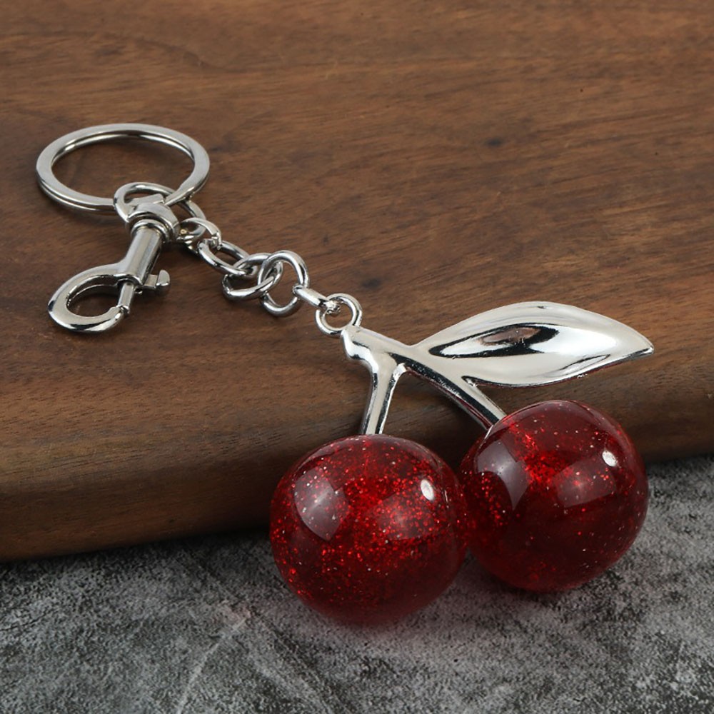 Metallic Whimsical Novel Grippy Pretty Delicate Shiny 2pcs Shiny Cherry Keychain