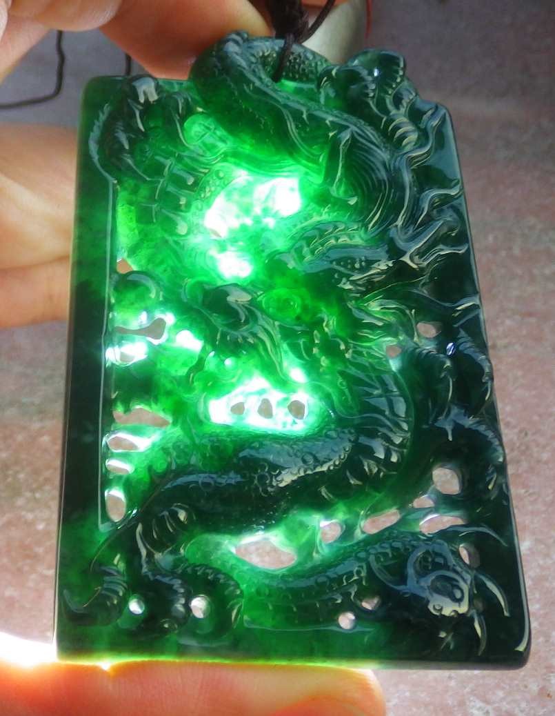 Video Certified Green Natural A Jade jadeite Pendant Necklace Dragon 418311