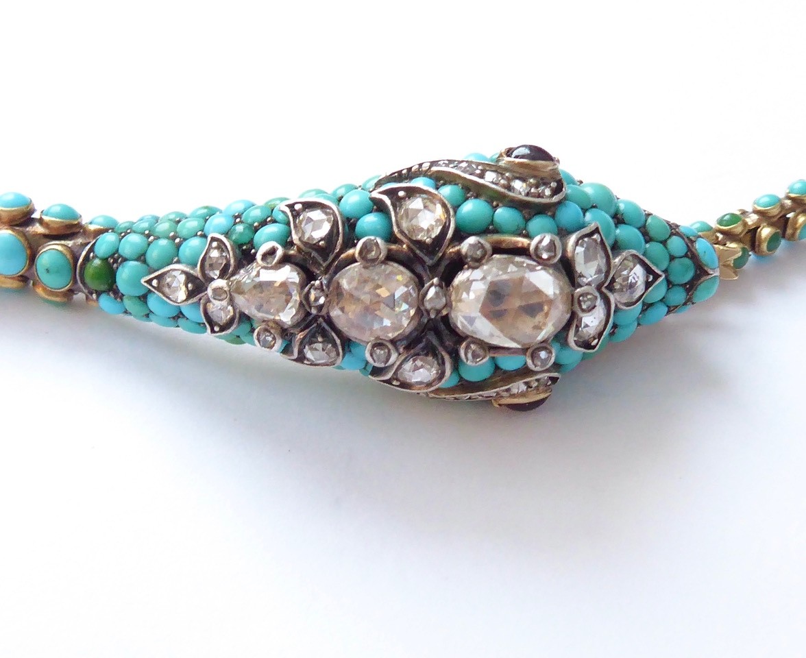 Antique Vintage Rare Snake Necklace Gold Diamonds Art Nouveau Art Deco C1890