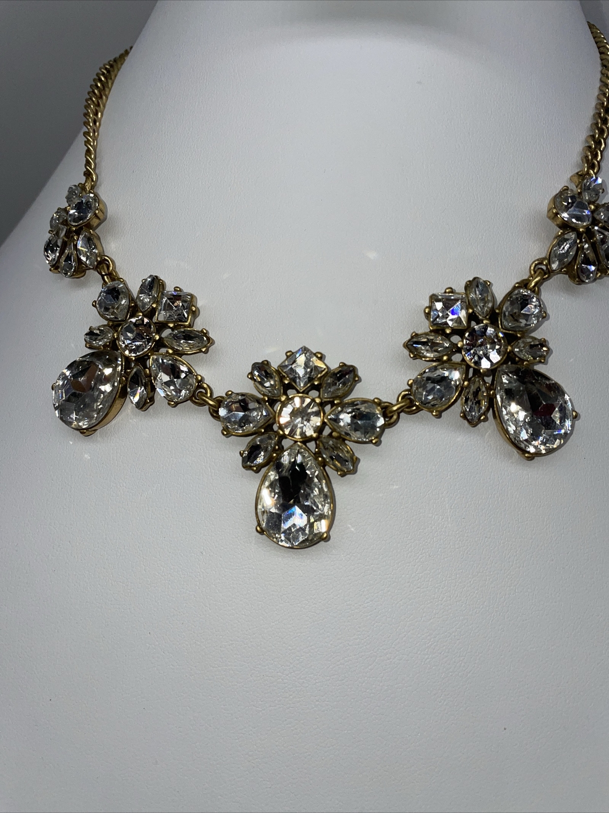 J Crew Necklace Bling Statement Goldtone Clear Rhinestone 16” W/3” Extender