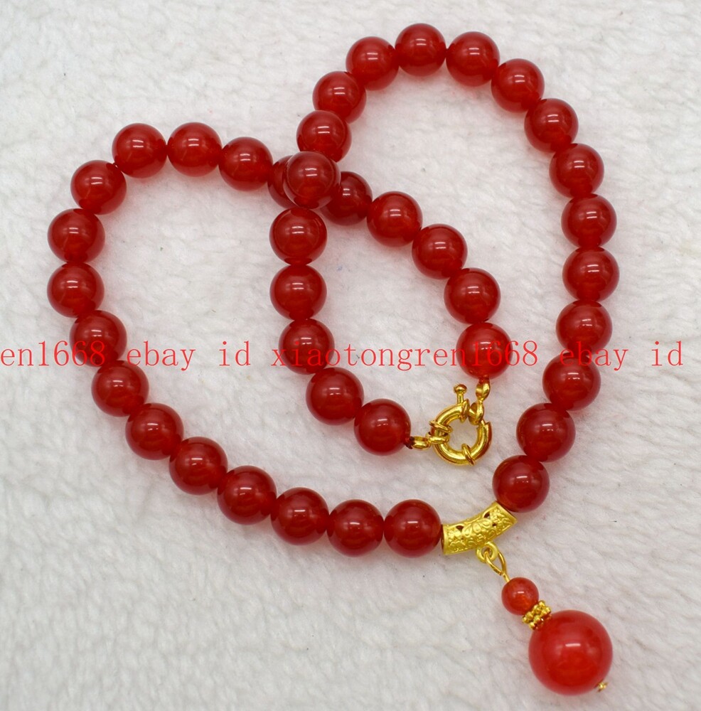 Natural Pretty 8/10/12mm Red Jade Gemstone Round Beads Pendant Necklace 16-26in