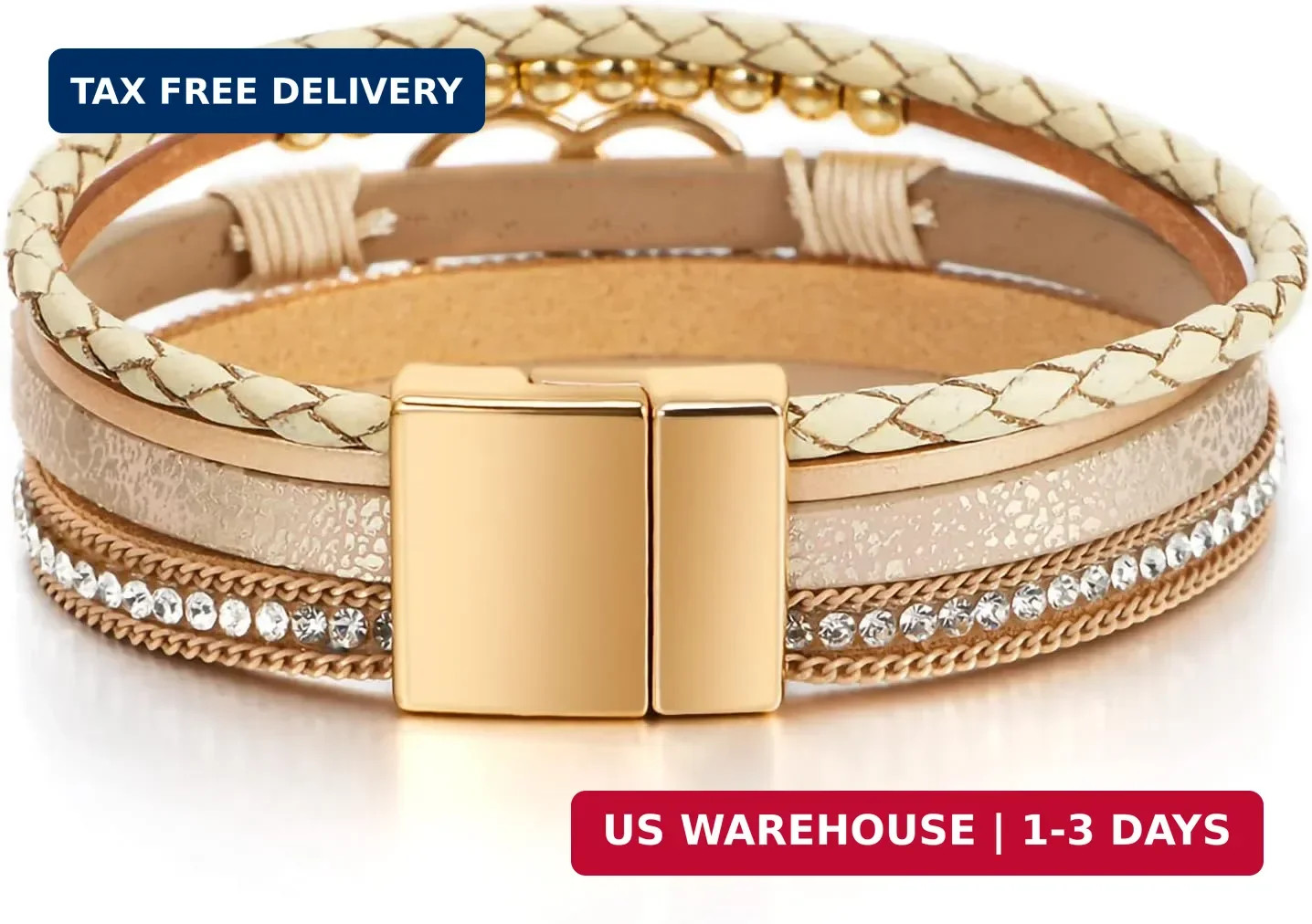 Fesciory Leopard Bracelet for Women, Boho Leather Wrap Multi-Layer Pearl Crystal