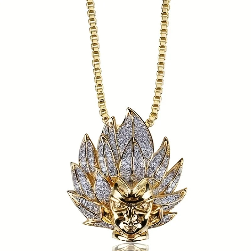 Dragon Ball Goku Head Golden Necklace Cartoon Superhero Jewelry Pendant