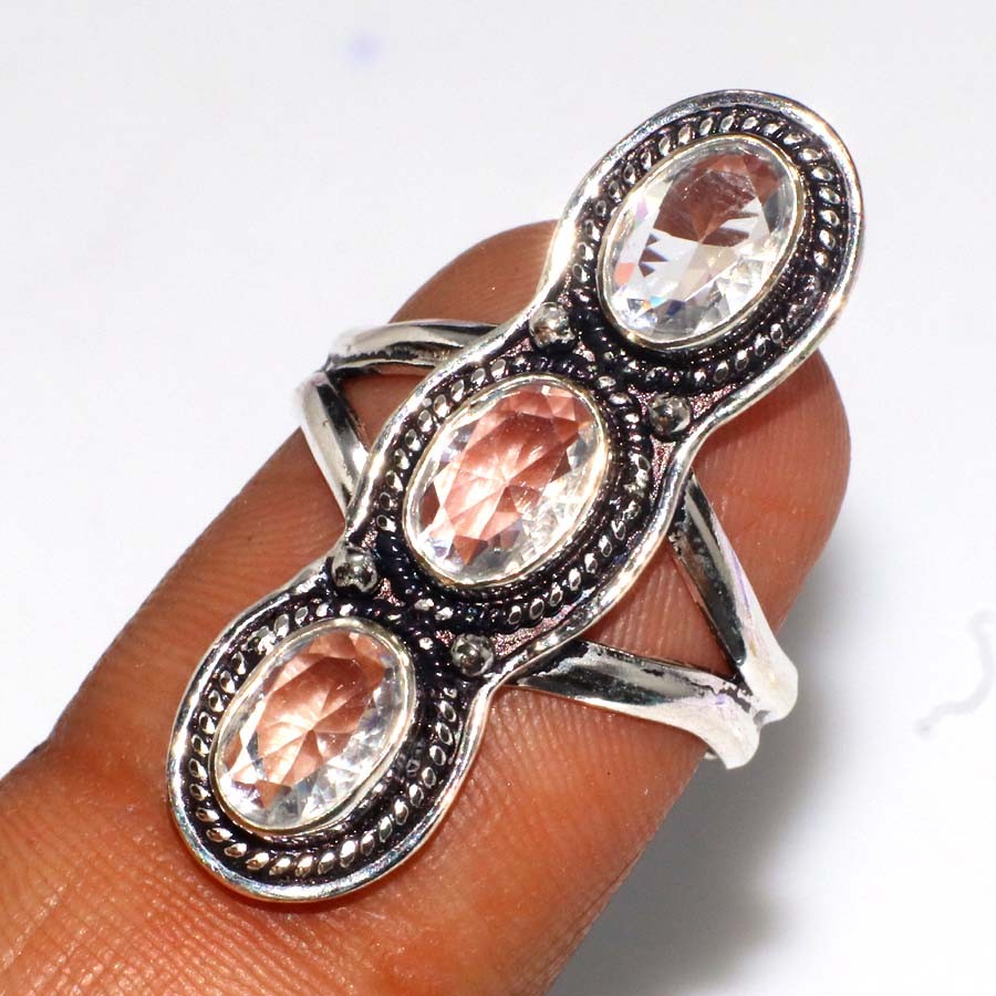 925 Silver Plated Exclusive White Topaz Ring US 7 Holiday Glam Jewelry Trendy GW