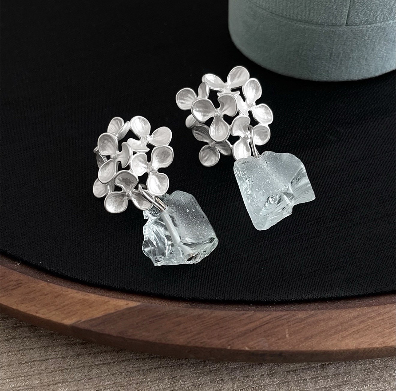 Handmade Floral Dangle Earrings Natural Aquamarine Rough 925 Silver Posts Only