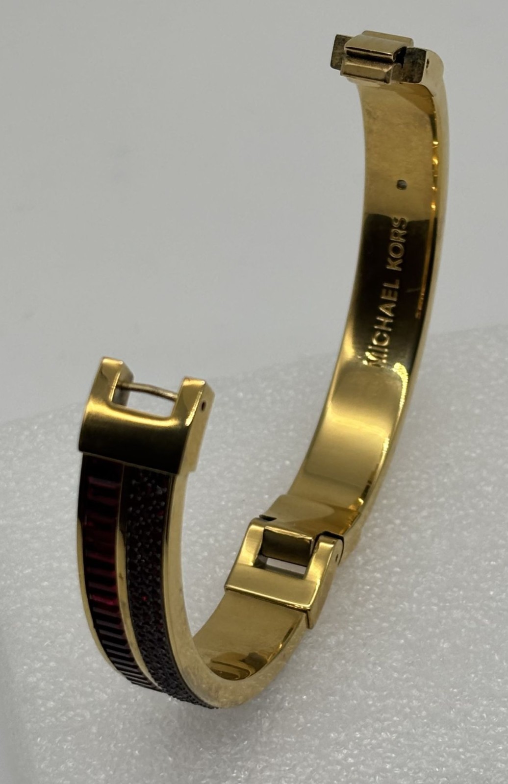 Michael Kors Color Crush Hinged Bangle Cuff Garnet Colored Baguette Pave Crystal