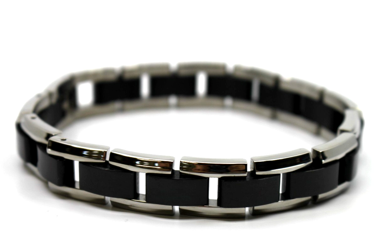 RCI Italy Black Ion Plated Stainless Steel Link Bracelet 8.5″in Adjustable