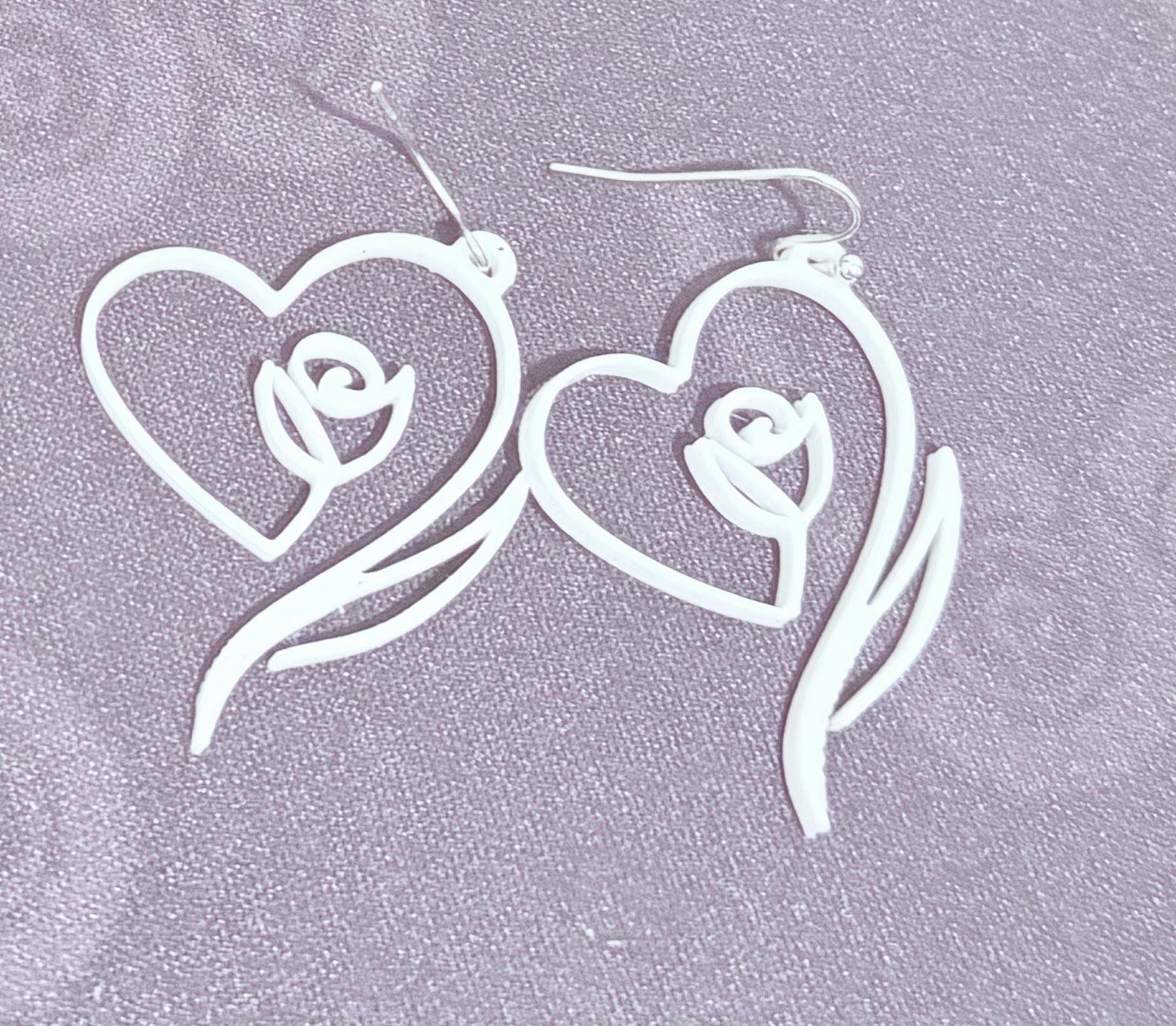 White Heart Dangle Drop Earrings – Love & Beauty Theme, Floral Design