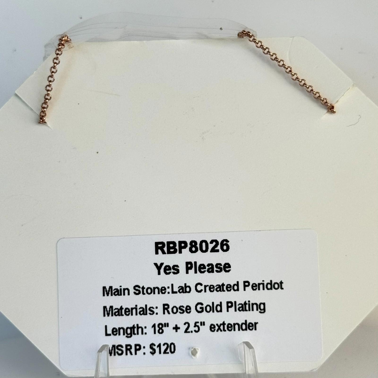 Bomb Party Necklace RBP8026 “Yes Please” LC Peridot on Rose Gold