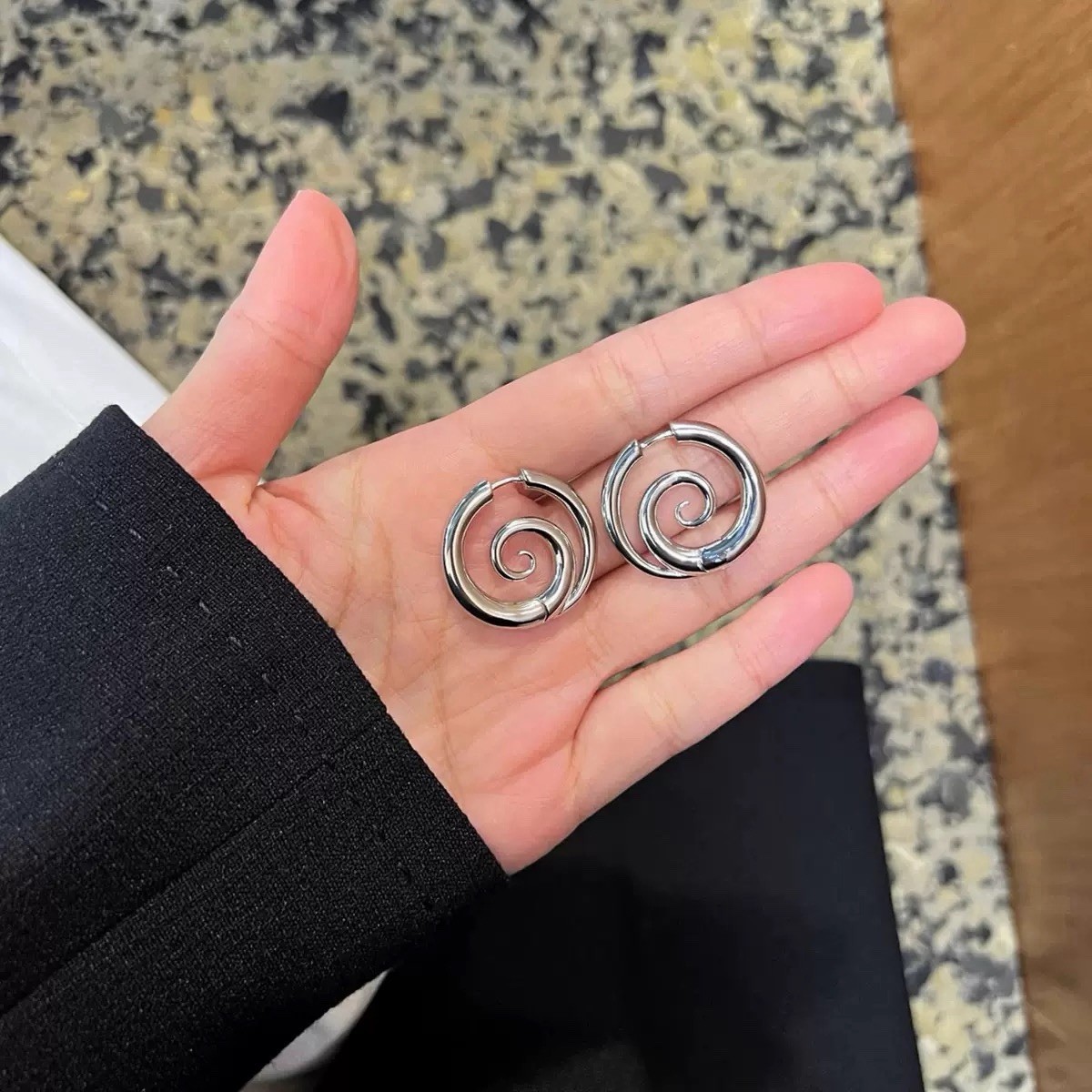 925 Silver Spiral Hoop Earrings Minimalist Swirl Circle Hoops for women 456
