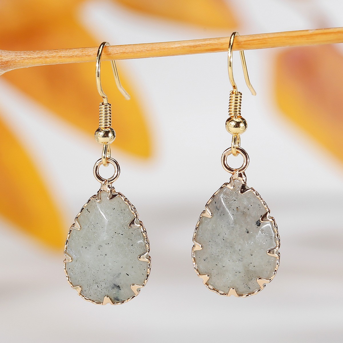 Pretty Multicolor Natural Stone Crystal Agate Water Droplet Gems Hook Earrings