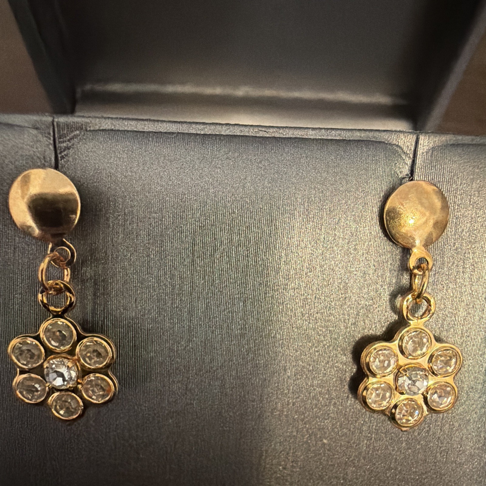 Gold filled Round White Simulated Crystal Cluster Flower Clip-On Dangle Earrings