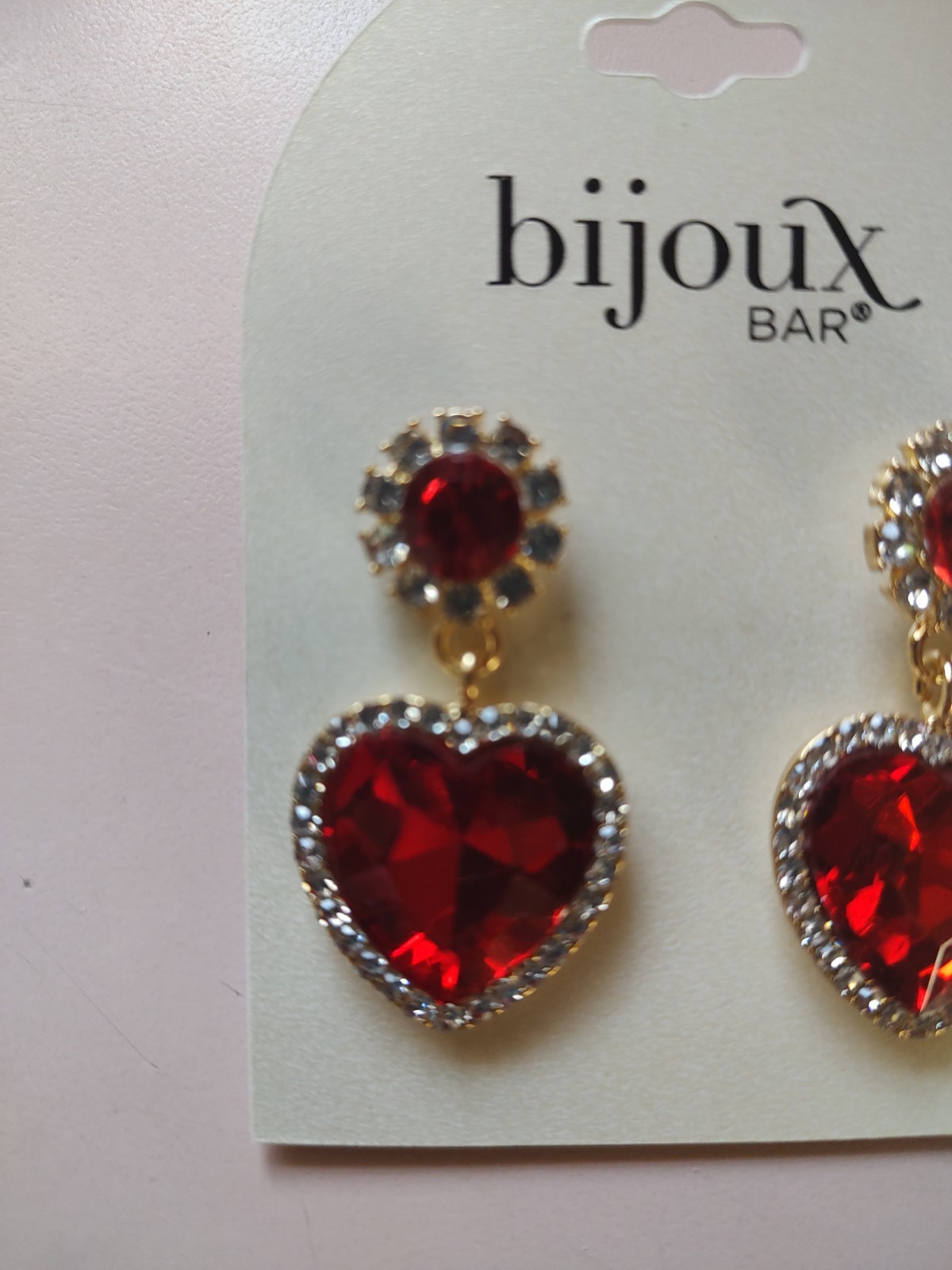 New! Bijoux Bar Gold Tone Women’s Red Heart Drop Earrings ~ Post Backing