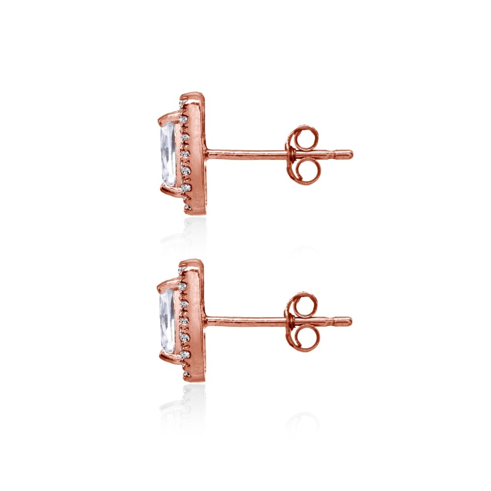Cushion-Cut Cubic Zirconia Halo Rose Gold Plated Sterling Silver Stud Earrings