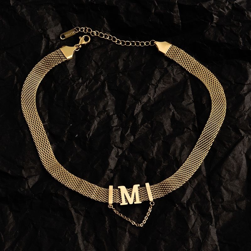Personalized Initial Choker Necklace 18K Gold Plated Adjustable Chain for Women