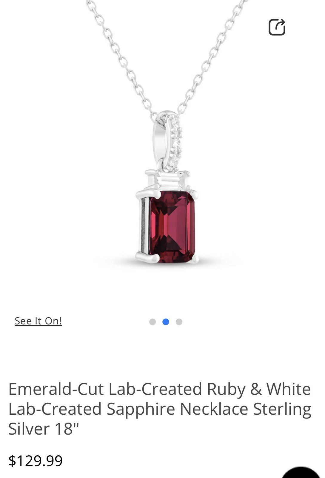 Kay Jewelers Lab-Created Emerald-Cut Ruby & Sapphire Pendant Necklace 18″