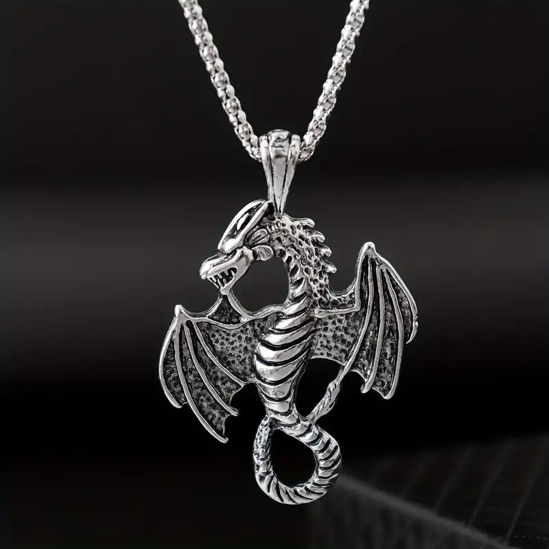 Elegant 925 Sterling Silver Charms Fashion Unique Flying Dragon Pendant Necklace