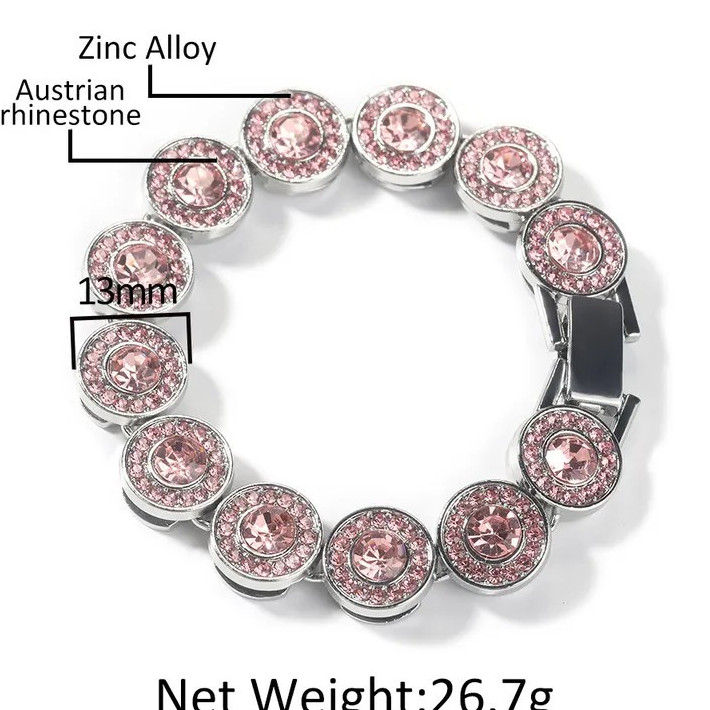 Silver-Tone Pink Austrian Rhinestone Heart Link Tennis Bracelet 13mm
