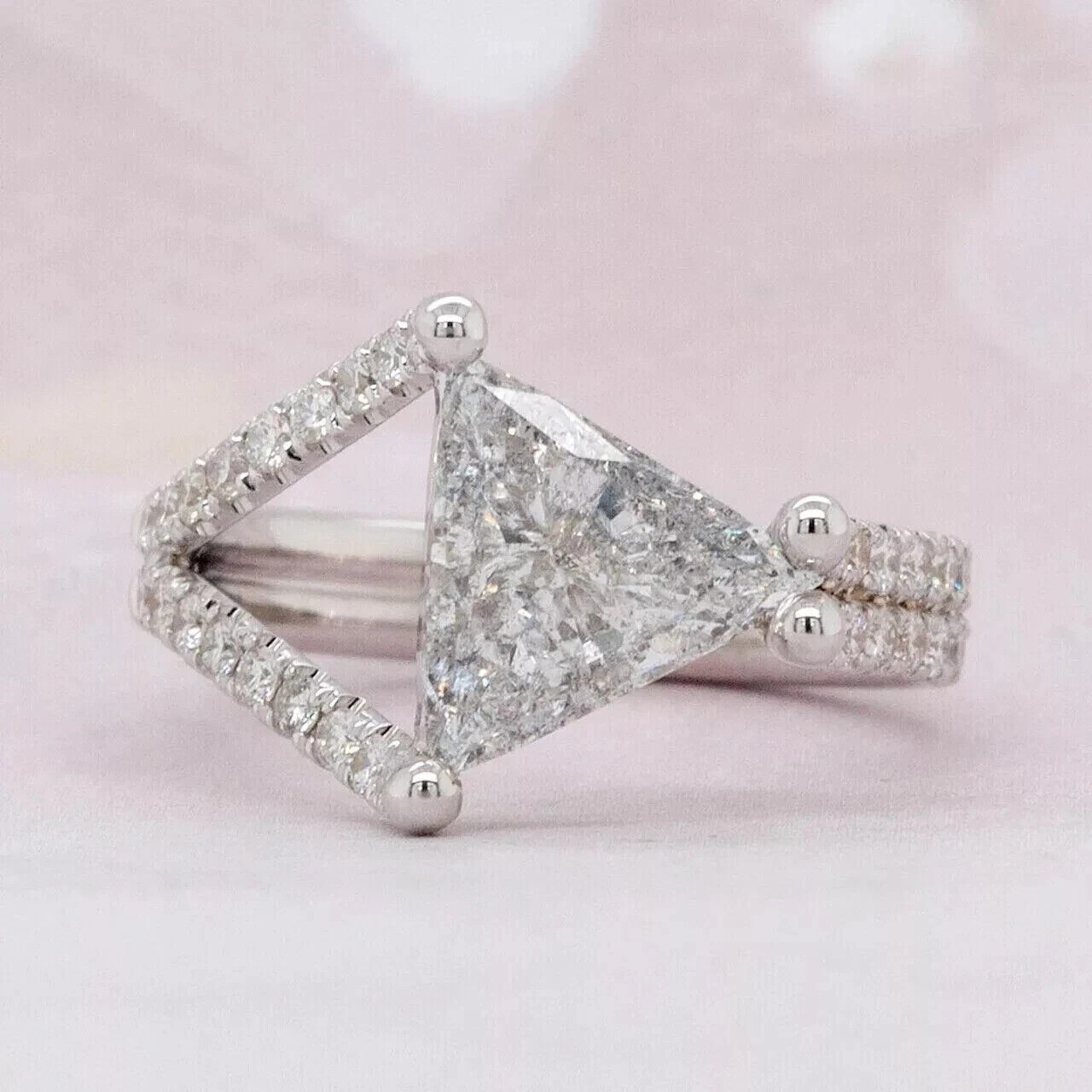 3.10Ct Trillion Simulated Diamond Women’s Unique Band Ring 14k White Gold Plated