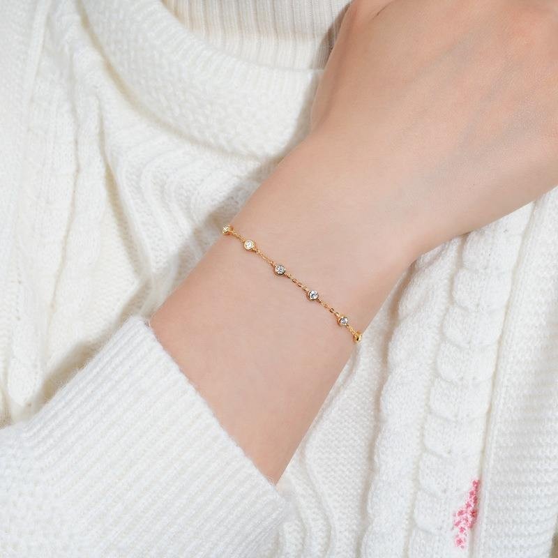 925 Sterling Silver Gold Plated Bezel Set Round Shape Moissanite Tennis Bracelet