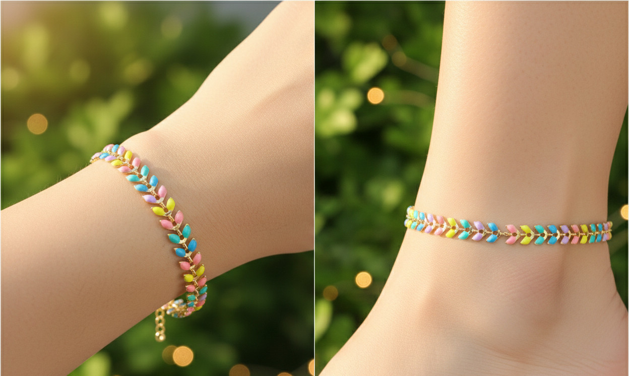 Elegant 18K Gold Plated Pastel Enamel Chevron Jewelry Handmade Brass For Women