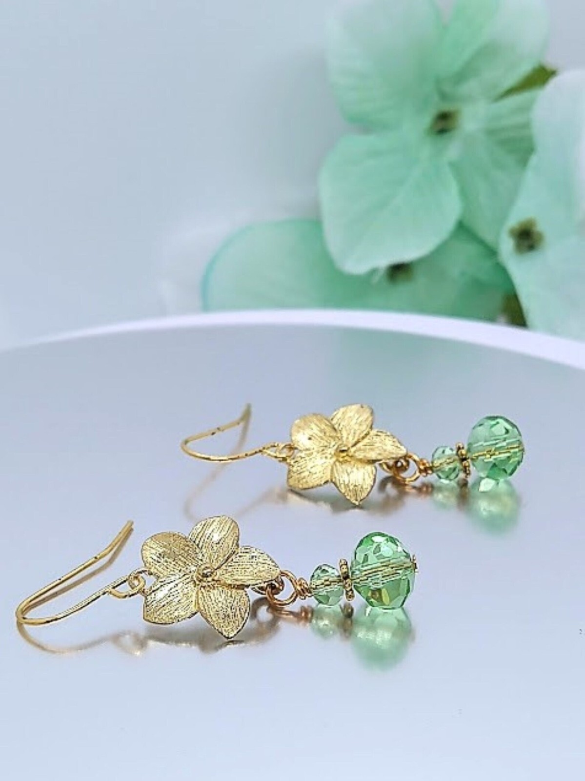 Gold Plumeria Earrings, Gold Bridal Earrings, Dainty Gold Earrings