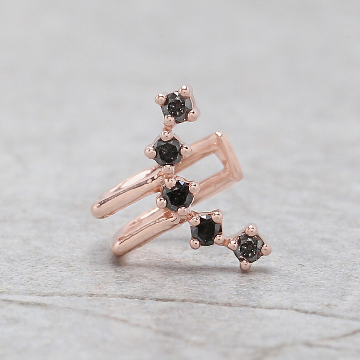 Round Black Grey Diamond Ear Cuff 14K Rose White Yellow Gold Ear Cuff KD1070