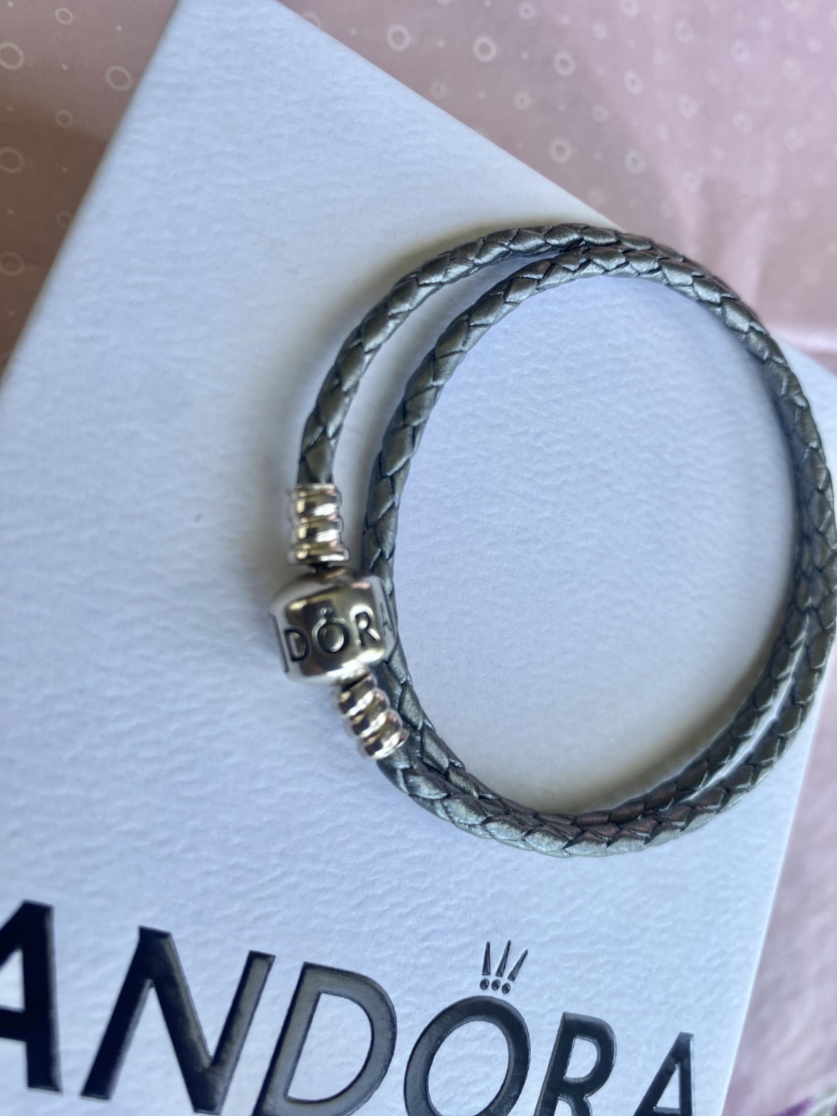 Authentic Pandora Moments Gray Leather Bracelet – ALE SS (S925)