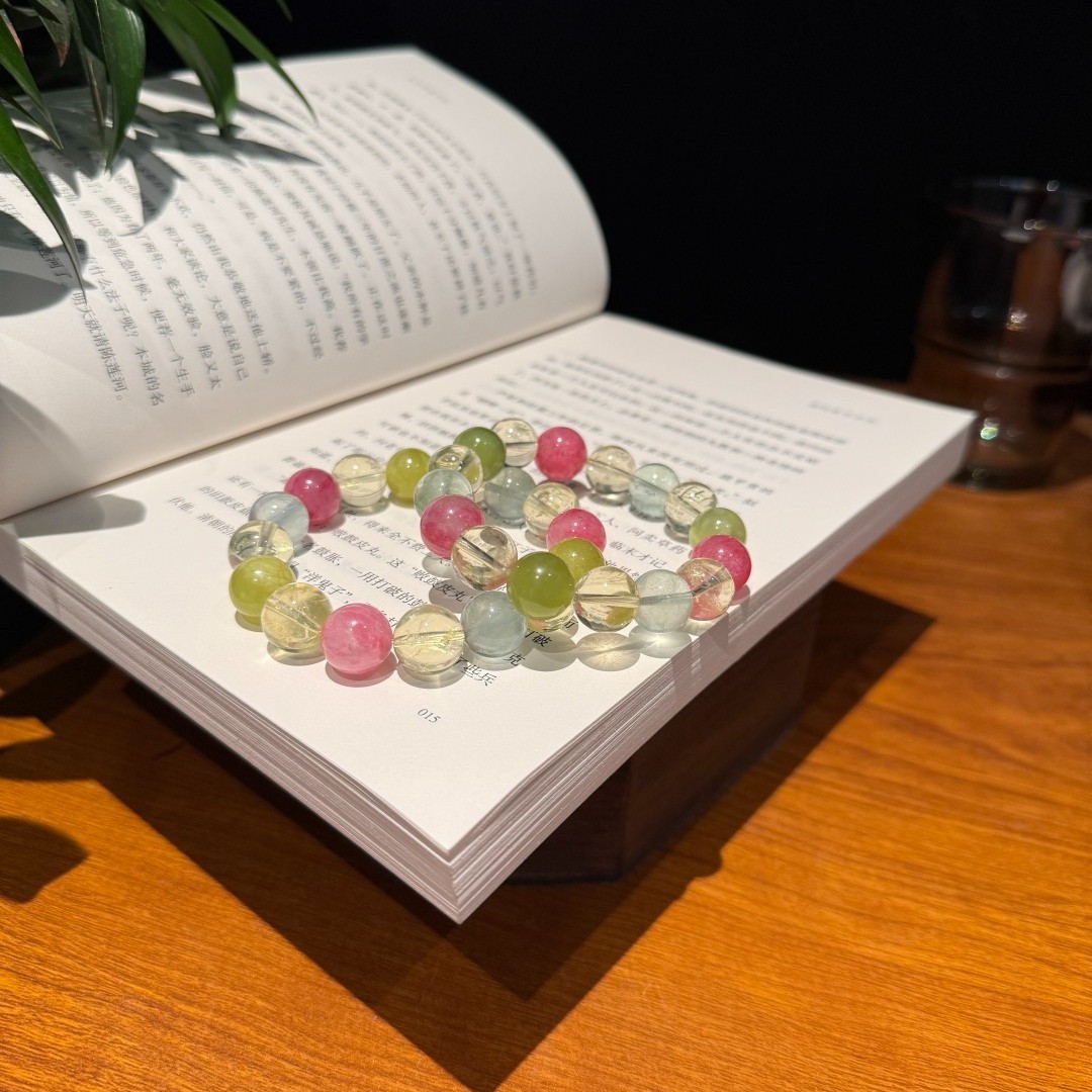 11mm Natural Yellow Crystal Green Fluorite Cherry Blossom Crystal Bracelet