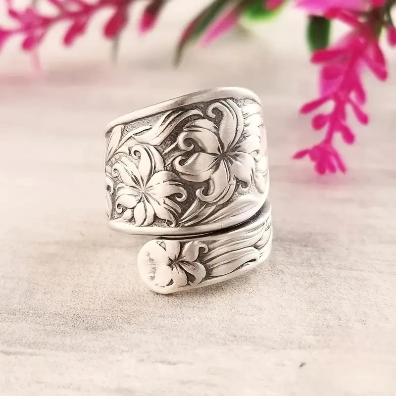 Elegant 925 Sterling Silver Charms Unique Fashion Flower Ring One Size Fit All
