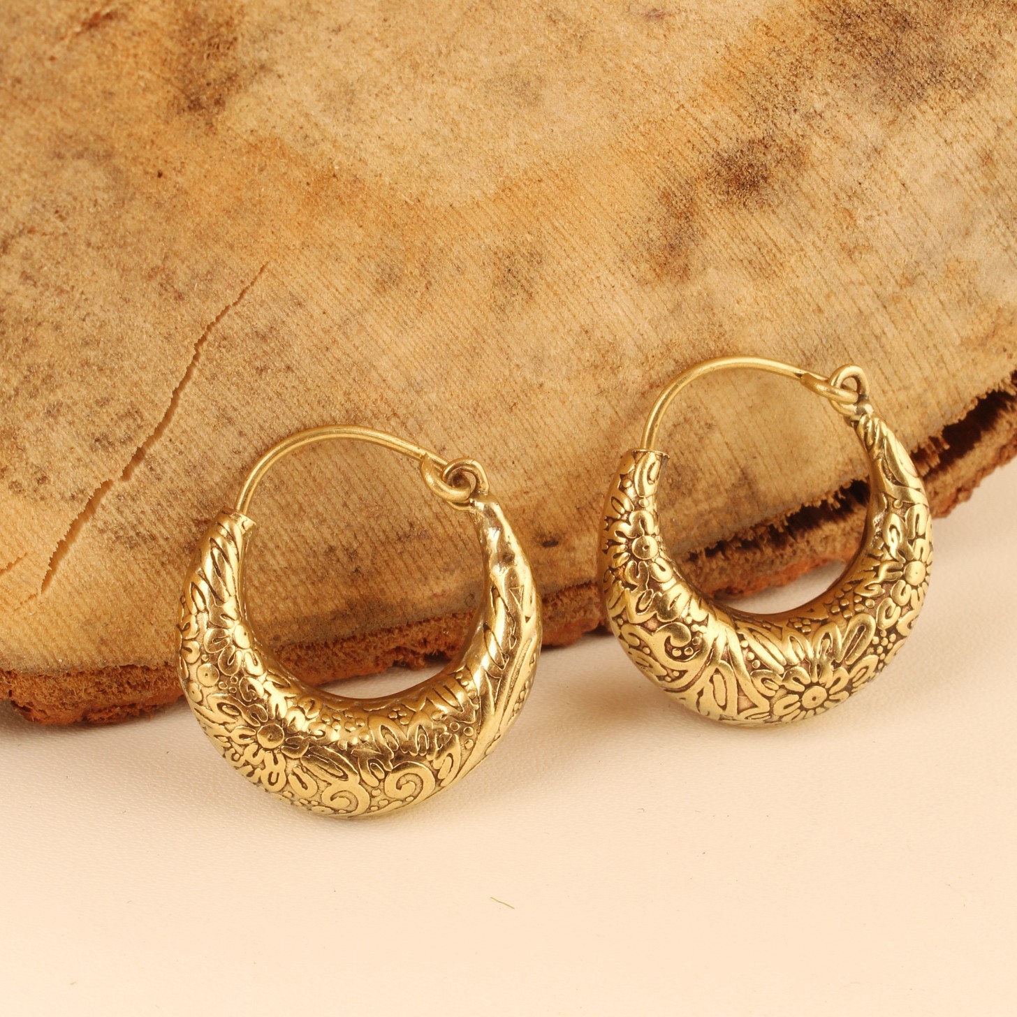 Gold Plating & Silver Plating Floral Engraved Hoop Earrings for Women Earring
