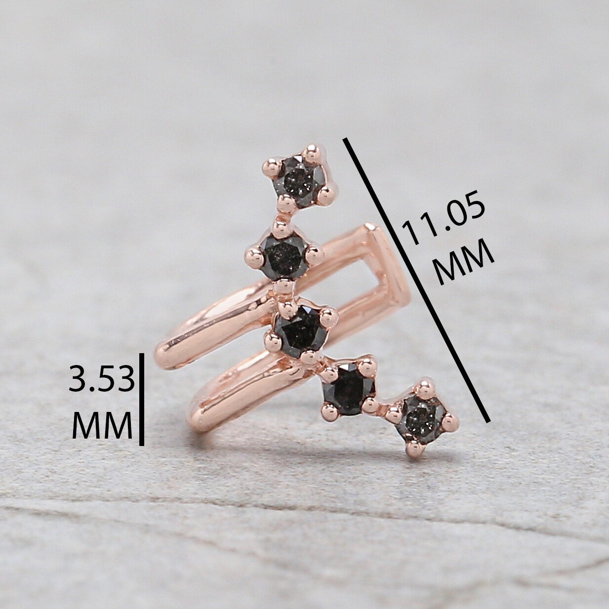 Round Black Grey Diamond Ear Cuff 14K Rose White Yellow Gold Ear Cuff KD1070