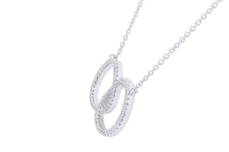Interlocking Circle Necklace 14k White Gold Plated Silver Cubic Zirconia