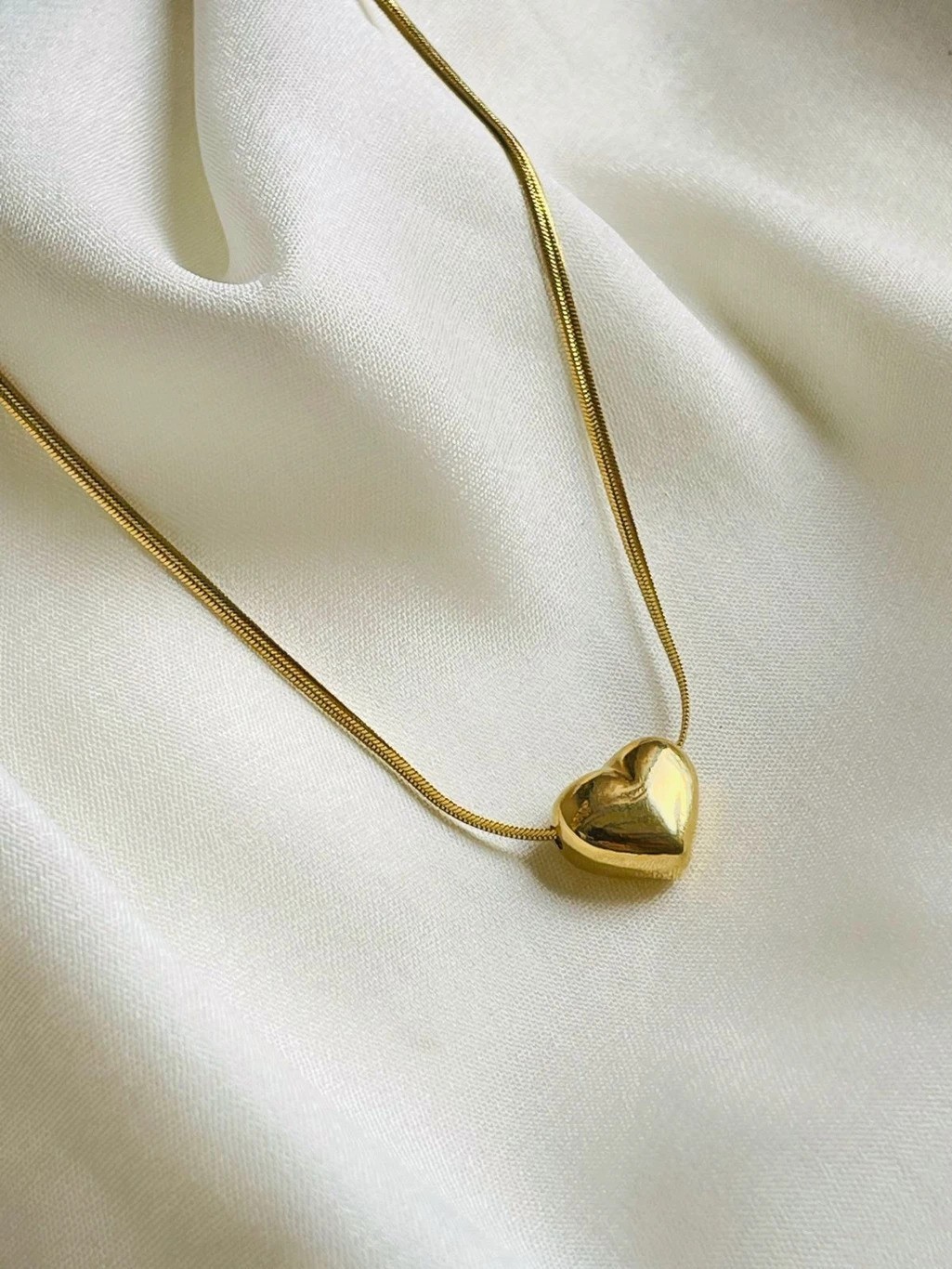 18K Gold Plated Puffy Heart Pendant Necklace, Anti Tarnish for Women & Girls