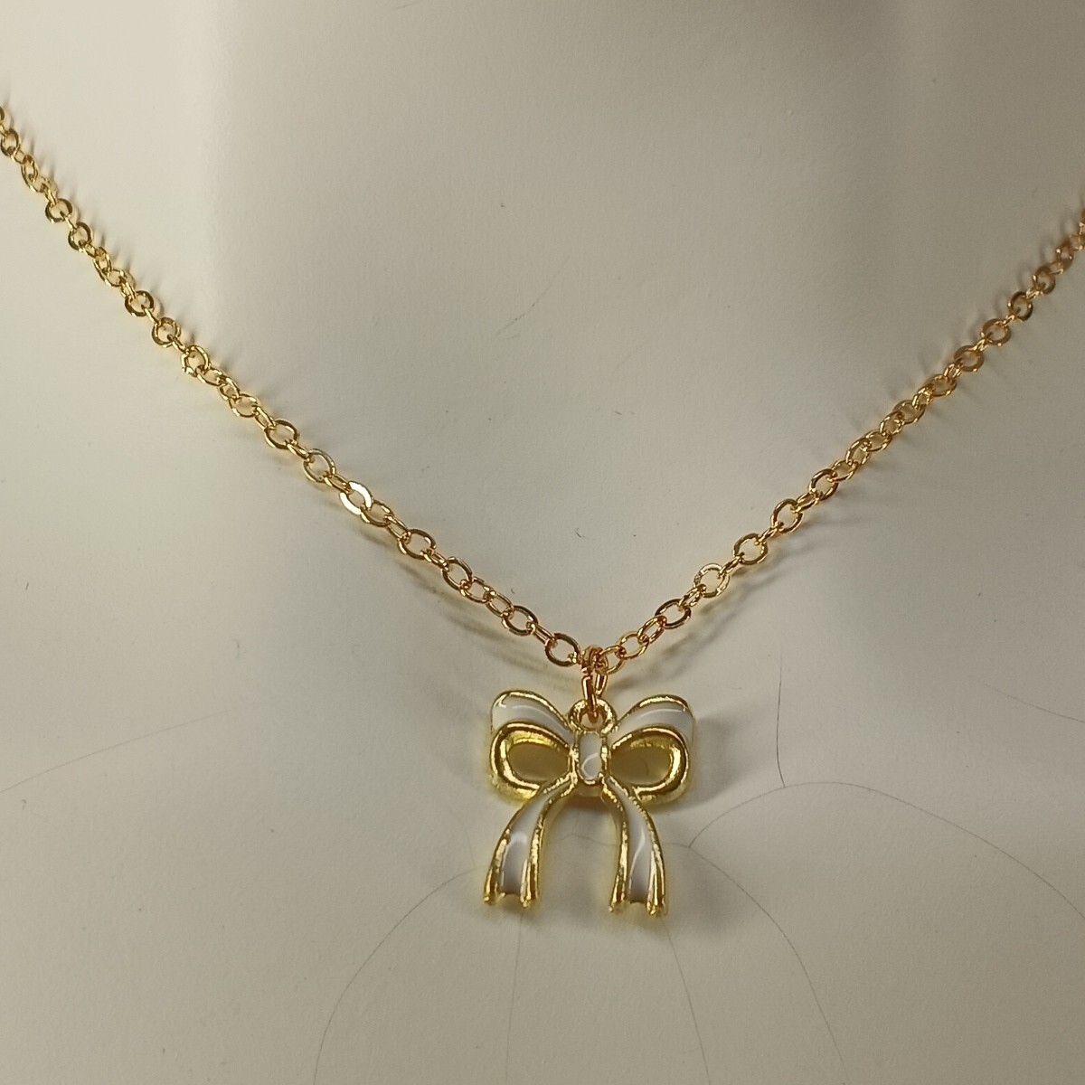 Bowtie Necklace Pendant 16″ Length Brass Plated Gold