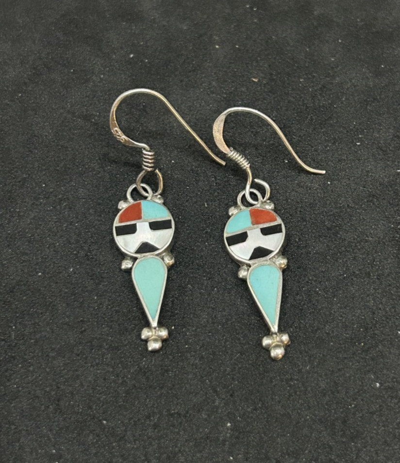 925 Sterling Navajo Turquoise Dangle Earrings 1in – 2.53g