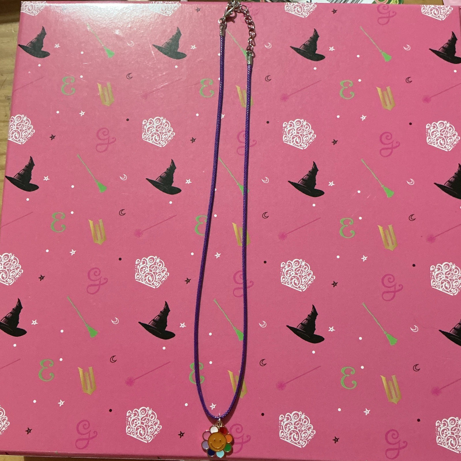 Purple Cord Necklace with Multicolour Flower Charm Pendant, Lobster Clasp