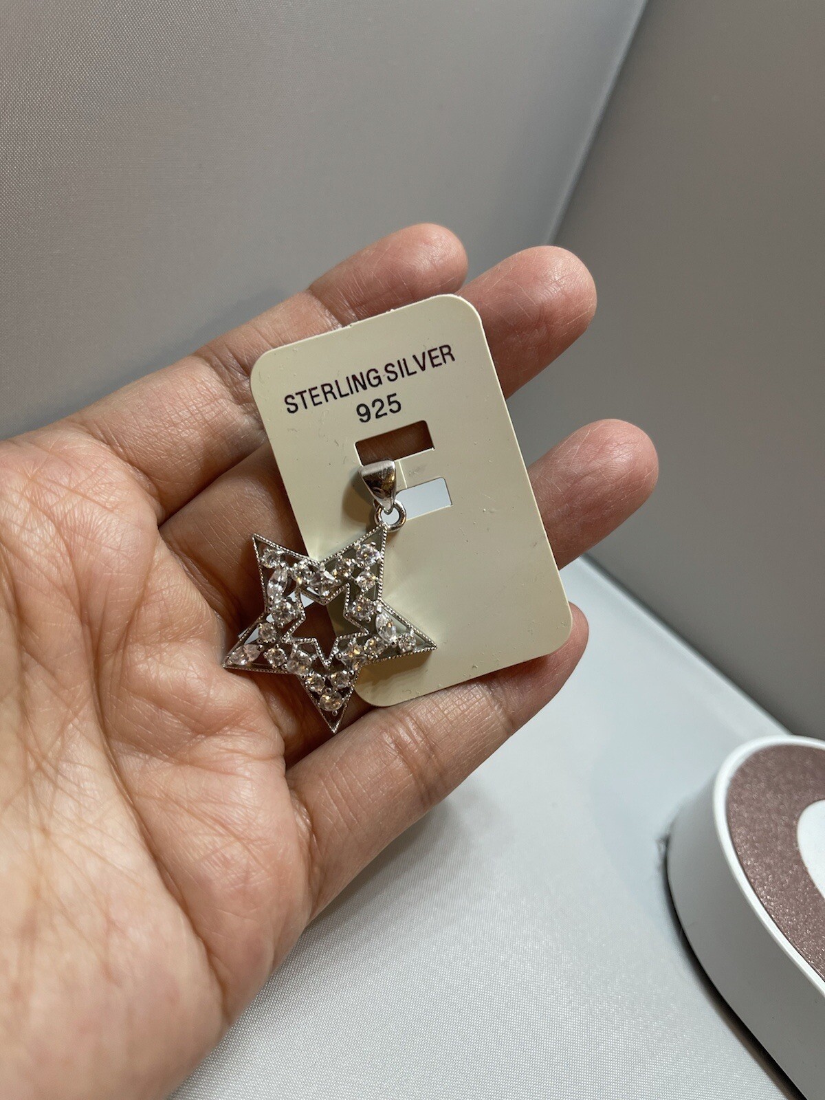 old stock 925 sterling silver Rhodium Finish Star pendant w/cubic zirconia