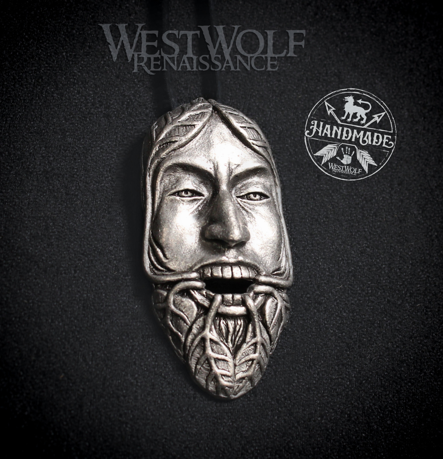 Silver Greenman Pendant – Medieval/Celtic/Irish/Green/Leaf/Face/Man/LOTR/Jewelry